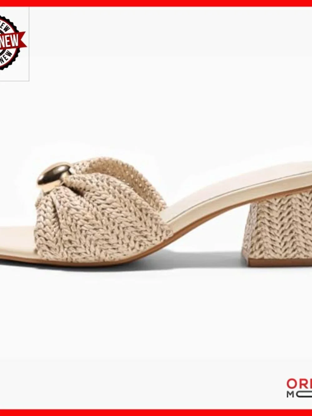 Raffia Block Heel Sandals Slip On Slides Open Toe Summer Beach